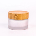 60g frosted empty glass jar cosmetic cream with bamboo lid